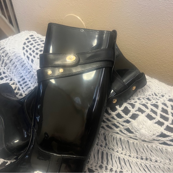 Coach Tara Tall Black Gloss Rain Boots Size 8 - Picture 2 of 3